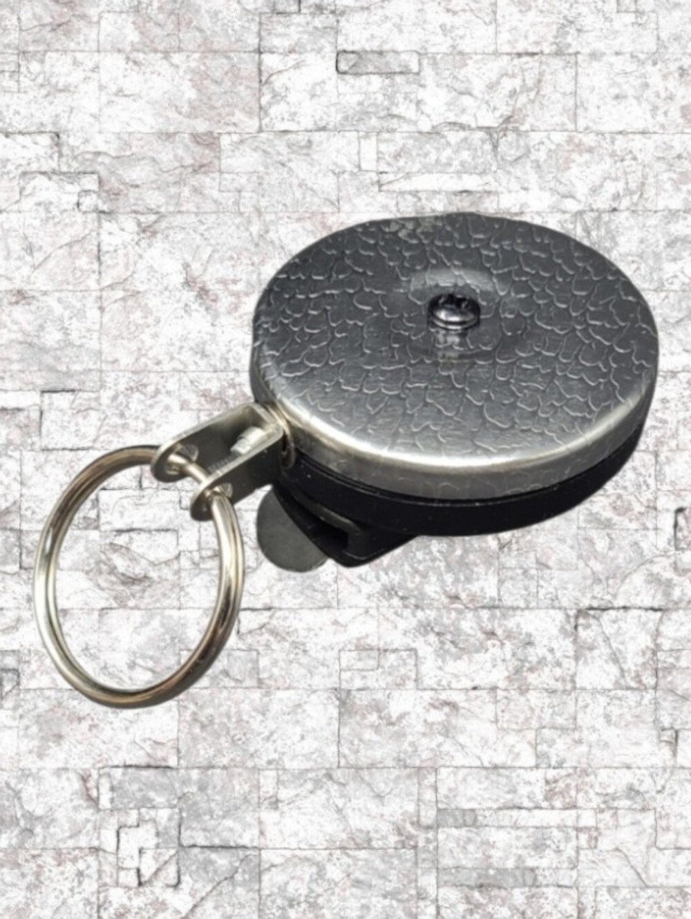 NEW- KEY-BAK ORIGINAL CHROME AND BLACK RETRACTABLE KEY HOLDER - U.S.A.